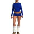 thumbnail image 1 of Diconna Ensemble de Vêtements pour Femmes Shorts Automne Couleur Unie Ajusté Col Rond Manches Longues Crop Tops Shorts 2 Pcs, 1 of 5