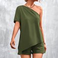 thumbnail image 2 of Summer Lounge Set for Women Solid Color 2 Piece Outfits Short Sleeve One Shoulder Tops Shorts Pjs Sleepwear Soft, 2 of 7