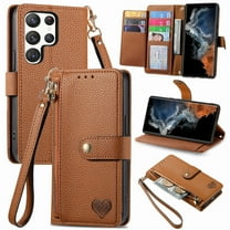 Jiahe Cover for Samsung Galaxy S23, Full Body Protection Case,with RFID Blocking Card Holder Stand Zipper Wallet Case,Detachable Wristband Strap Case Cover, brown