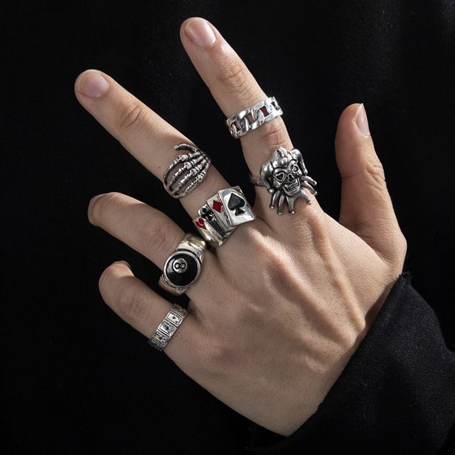 1 Juego De Anillos De Calavera Punk De Plata Para Joker Accesorios De Joyería De Moda