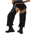 thumbnail image 2 of Women Crotchless Trousers Solid Color Long Pants with Chain Belt, 2 of 6