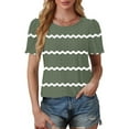 thumbnail image 4 of MIUOWANP Women Summer Short Sleeve Shirts Women's Spring/Summer Striped Round Neck Sleeve Short Sleeve Top T-shirt Army Green XL, 4 of 4