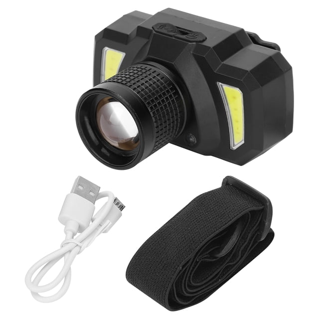 Linterna frontal COB recargable por USB con brillo intenso, enfoque telescópico y sensor de movimiento