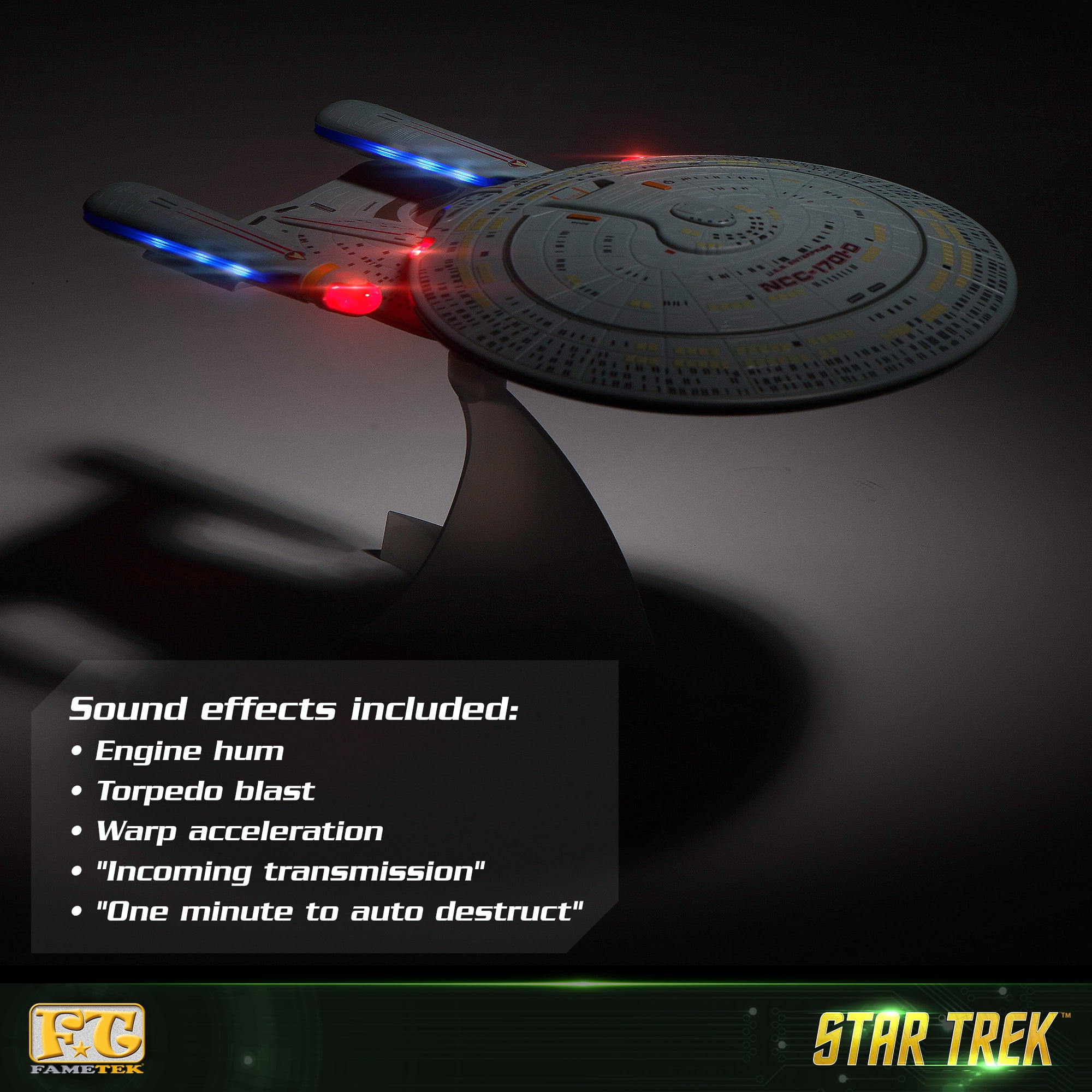 FAMETEK Star Trek U.S.S. Enterprise 1701-D – Enterprise Replica Bluetooth Speaker, Engine Noise Sleep Machine, Night Light with Sound Effects