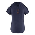 thumbnail image 2 of FAHXNVB Women's Cotton Linen T Shirt Cold Shoulder V Neck Button Casual Loose Fit Tees Tops Lightweight Breathable Summer Shirts, 2 of 6