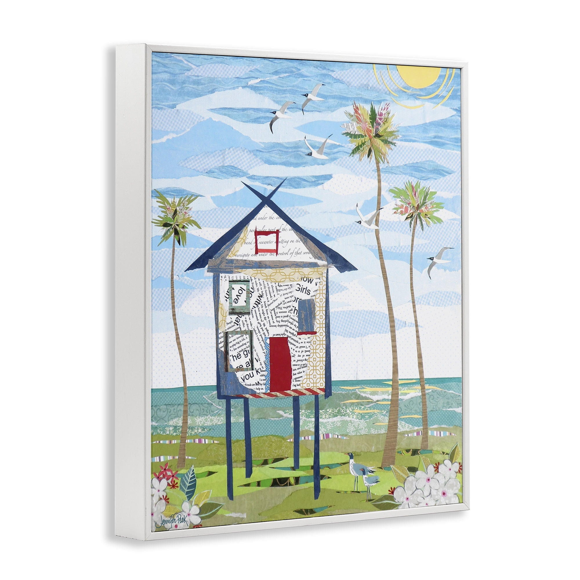 Stupell Industries Beach Vacation Getaway Coastal Painting White Framed Art Print Wall Art, 16 x 20