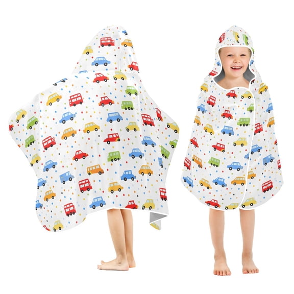 joogoo Cartoon Cars Vehicle Kids Hooded Beach Towel Baby Bath Towel 23.5"x50"