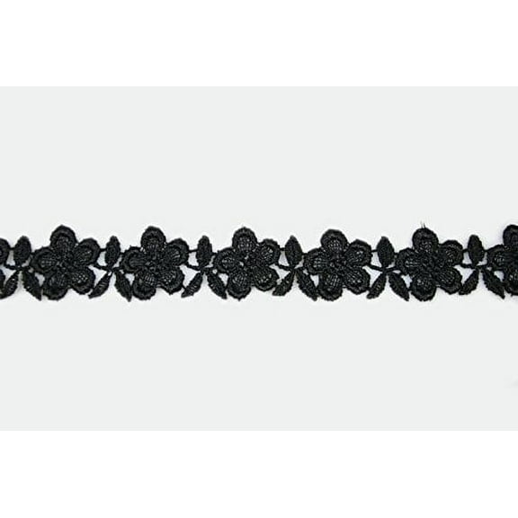 Black 5/8”~5-1/8” Embroidered Floral Venice Lace Trim Guipure Trimming By Yard (UB11346 (0.75"))