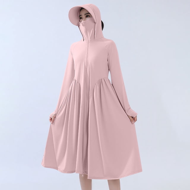Women's Long Sleeve Hooded Round Neck Casual Sun Protection Top - Solid Color Imitation Rack Fabric for Daily Wear