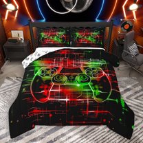 Homewish Chic Game Console Queen Comforter Set, Black Red Green Cartoon Bedding Sets, Teens Kids Boys Child Reversible Bedding Comforter Set, Lightweight Room Decor, 3-Piece