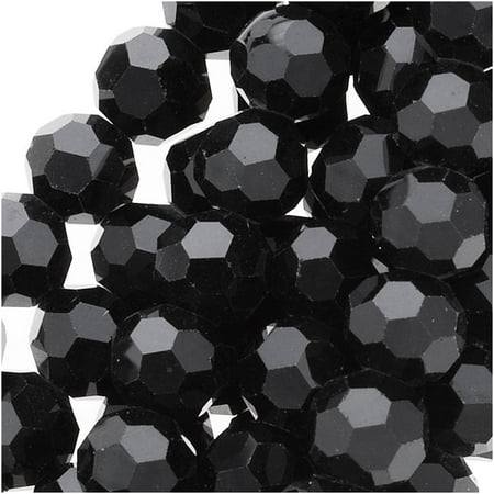 Faceted Sapphire Multi Strand - Jet Black Glass Faceted Round Beads 6mm 11.25 Inch Strand