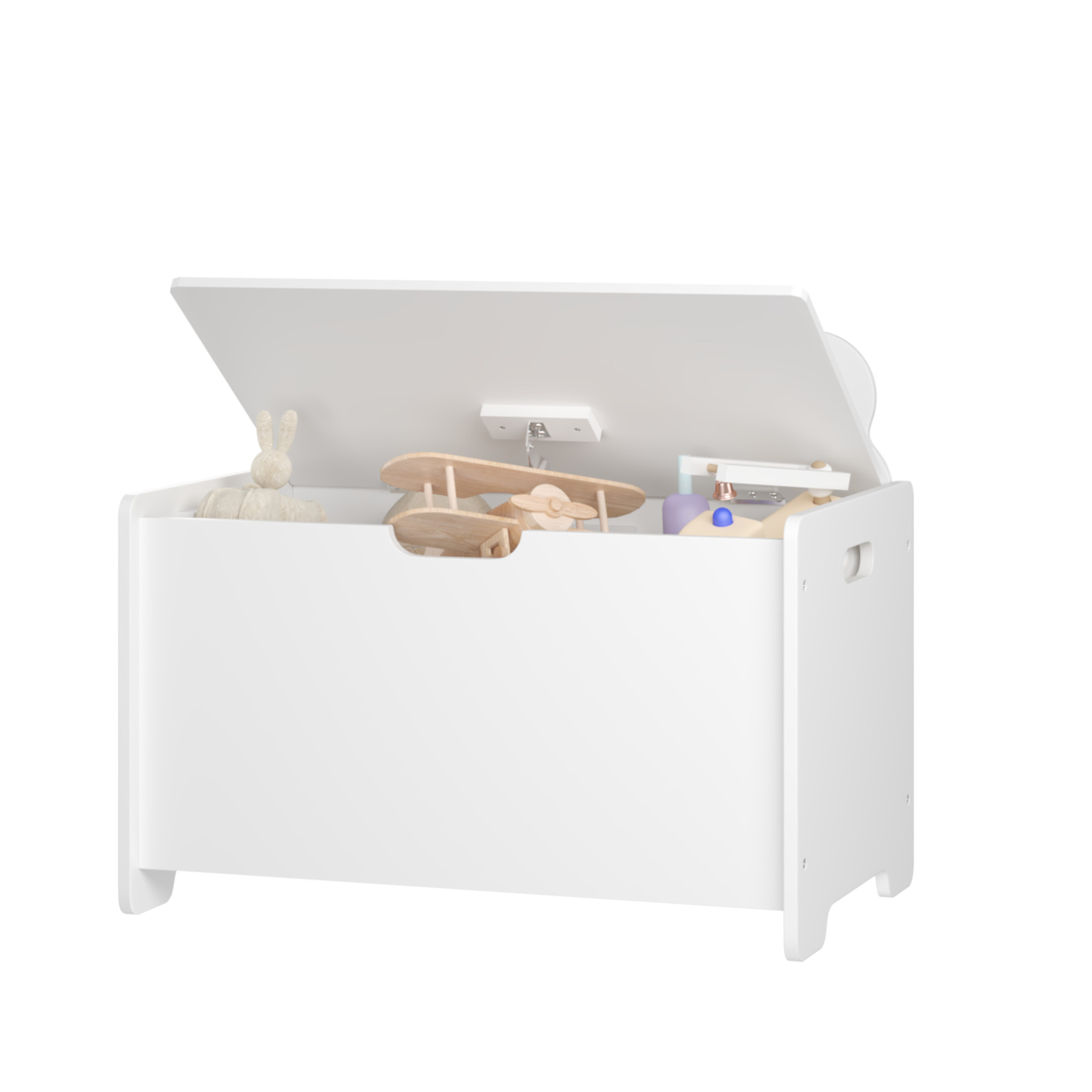 Noble House Kids Wooden Toy Box with Bear Backboard, Safety Hinged Lid Storage Chest and Organizer for Nursery, White