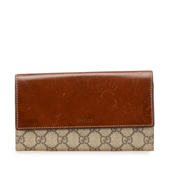 Pre-Owned Gucci GG Supreme Long Wallet 410100 Beige Brown Leather Women's GUCCI (Good)