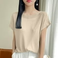 thumbnail image 3 of Mittory Women Boat Neck Knit Robbed Shirts Cap Sleeves Work Dressy Blouse Summer Solid Comfy Tshirt Tops, 3 of 4