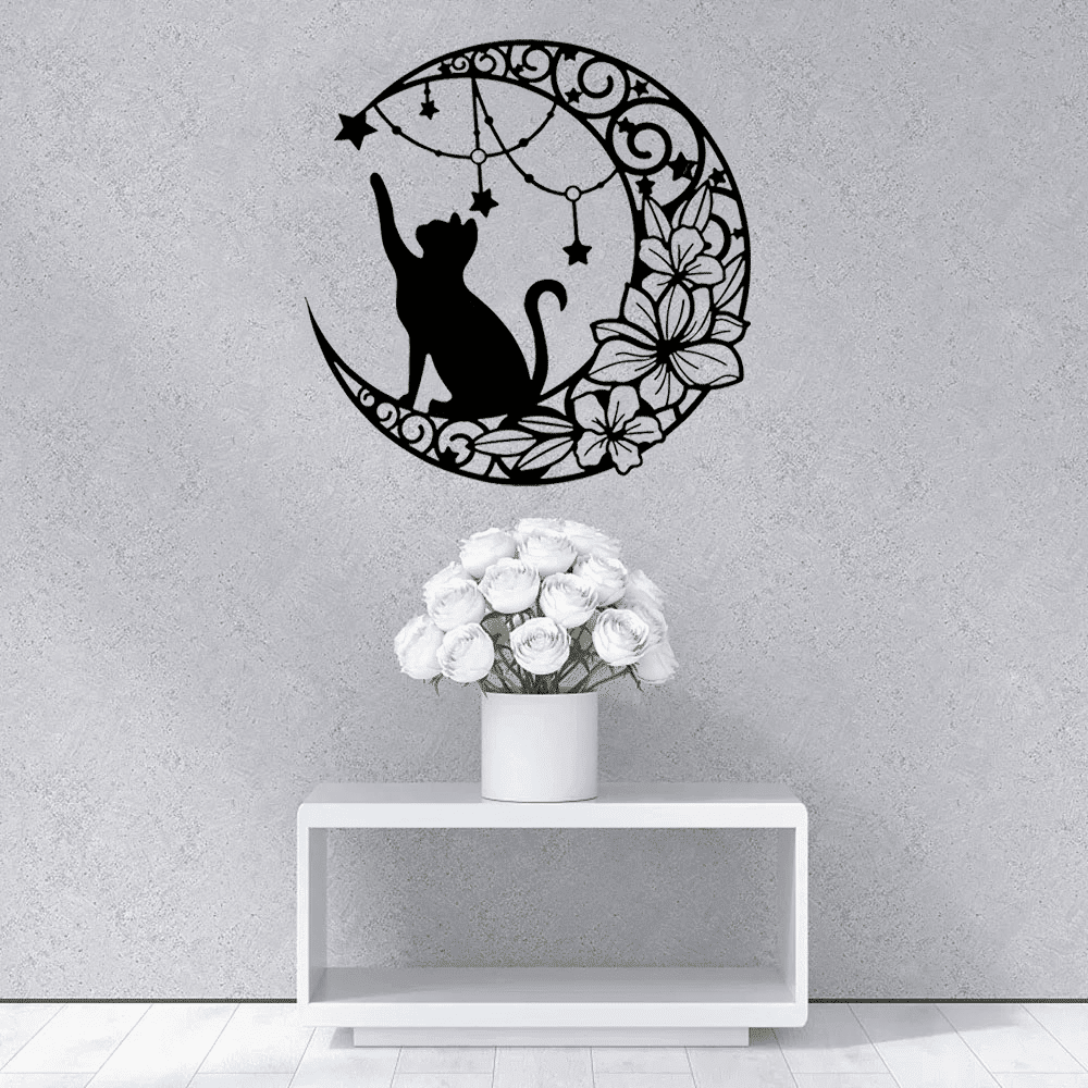 Gothic Black Cat Metal Wall Art Vintage Iron Decor for Halloween Garden Patio Living Room