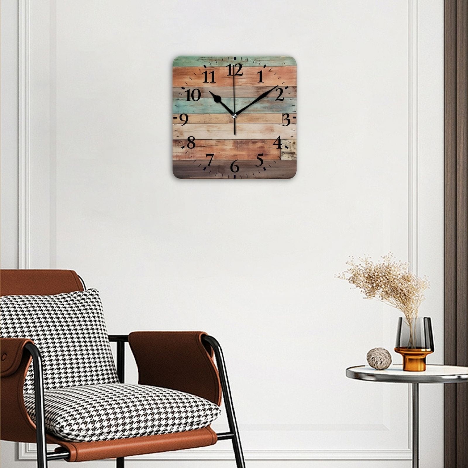 Square Wall Clock,Rustic Wooden Wall With Aged Finish,Silent Non-Ticking Wall Clock Decor for Home Office Kitchen Living Room Bedroom(14inch)
