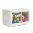 thumbnail image 1 of Contenedor apilable de plástico con puertas dobles y cajones plegables para juguetes, ropa y libros, con ventana semimarrón., 1 of 14