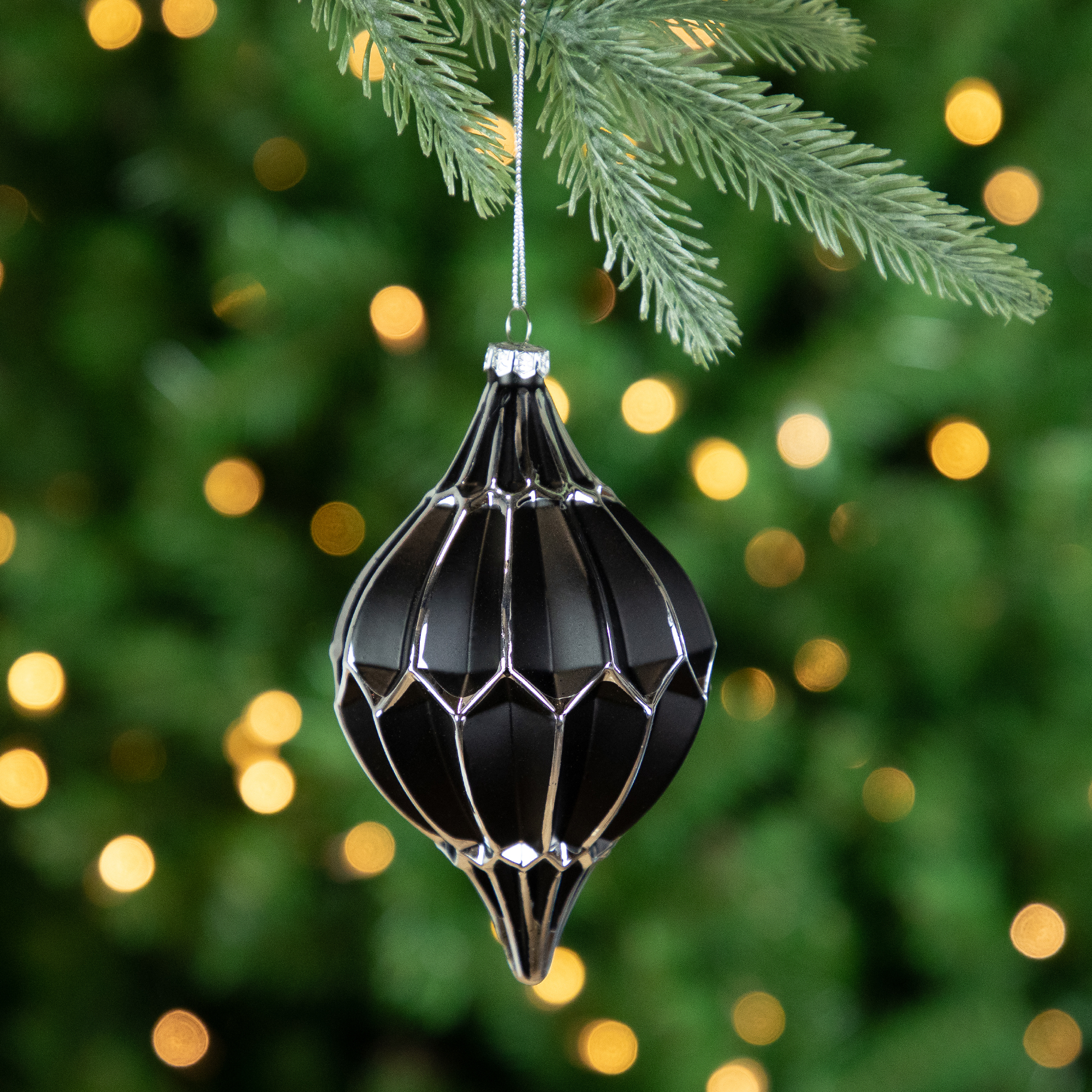 Northlight Set of 2 Matte Black and Silver Finial Christmas Glass Ornaments 5"