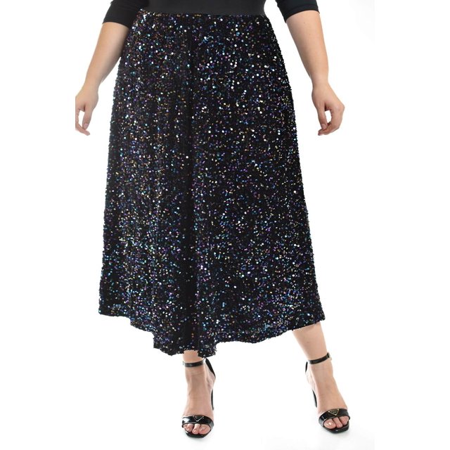 Falda midi de lentejuela tornasol Roman Fashion /Tallas Extras, 9081 Negro) negro 38