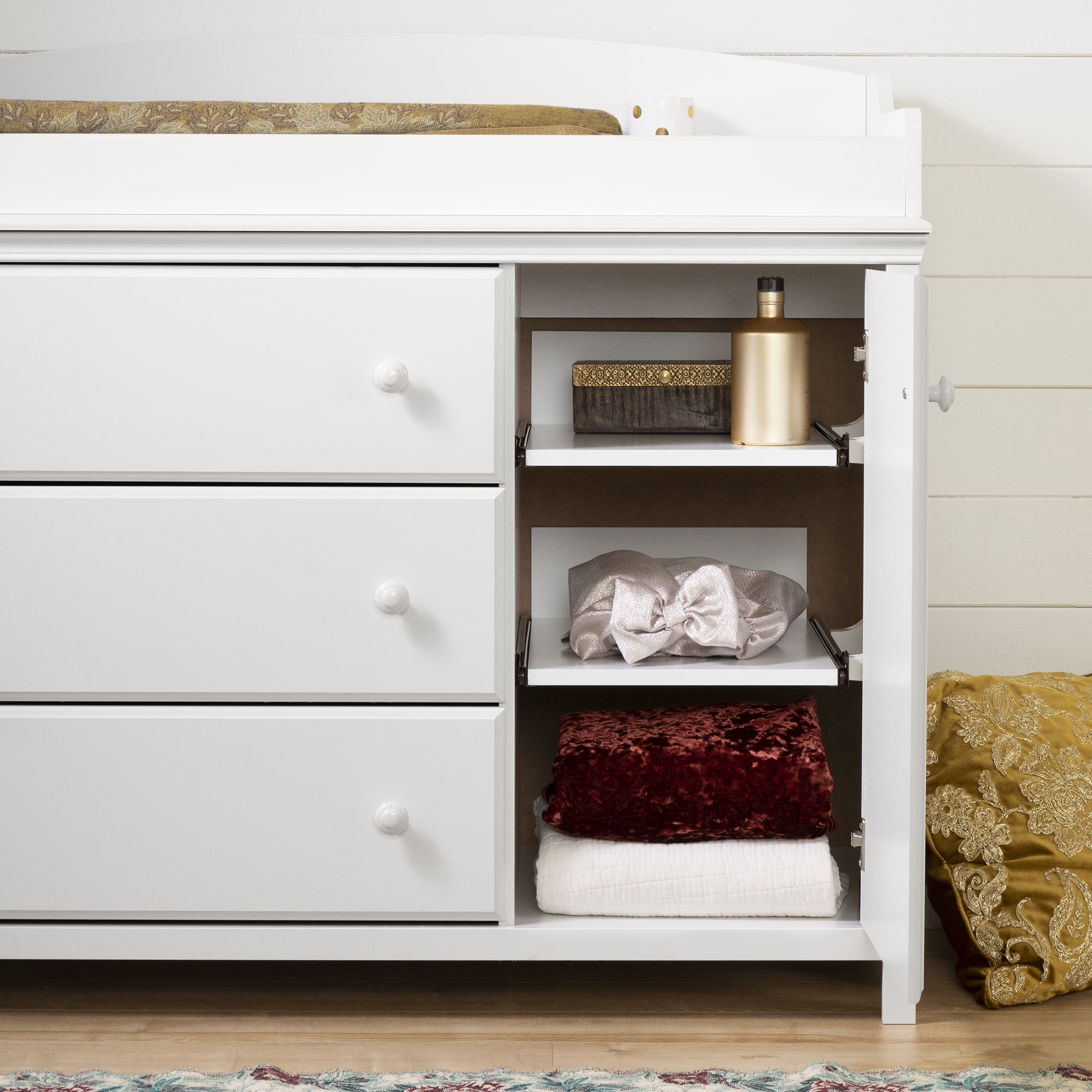 South Shore Cotton Candy Changing Table with Station for Infant, in Pure White