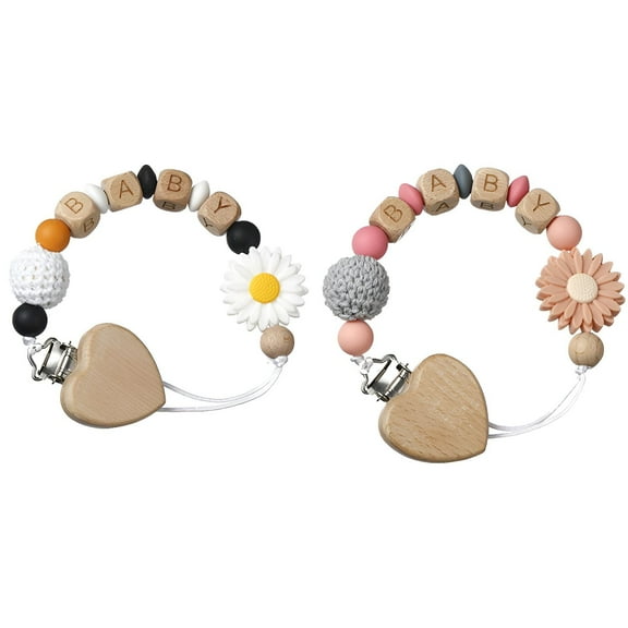 XIRQI 2Pcs Pacifier Clip,Cute Daisy Design Pacifier Holder,Anti-Fall Design Binky Clips