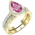 thumbnail image 2 of Divine Creation 925 Sterling Silver 2.50 Ct Pear Cut Pink Sapphire Christmas Thanksgiving Wedding Bridal Ring Set 14K Yellow Gold Plated For Women's -8, 2 of 3