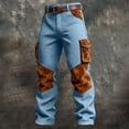 thumbnail image 2 of Waffle Weave Men's Athletic Pants Vintage Color Block Workwear Multi Pocket Light Blue L, 2 of 3