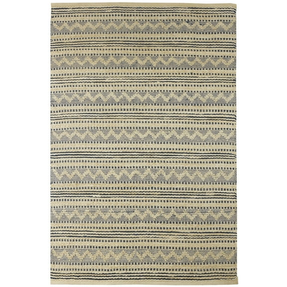 Laddha Home Designs 7.75' x 9.75' Blue and White Chevron Handwoven Rectangular Area Throw Rug