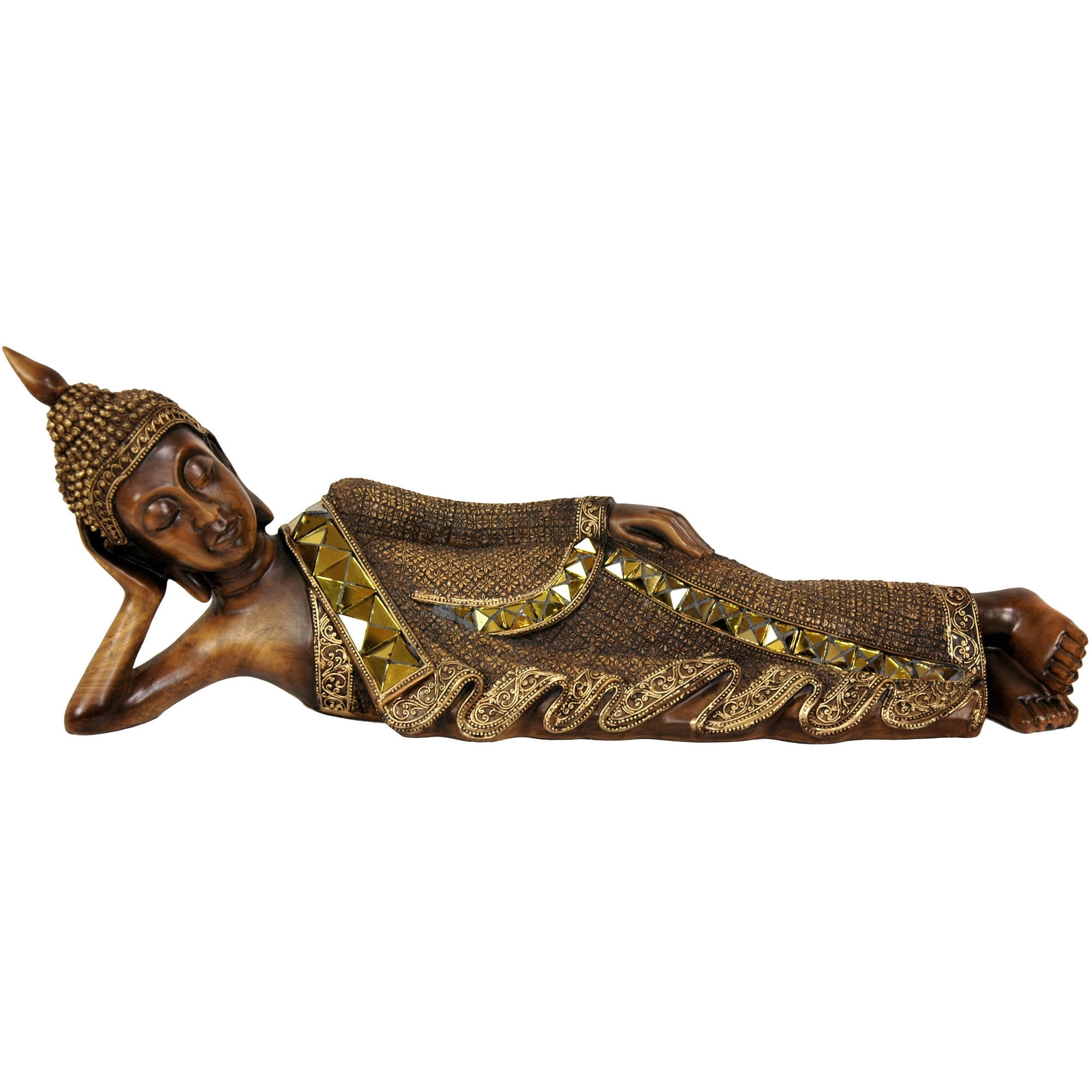 Oriental Furniture 18" Thai Reclining Buddha Statue, Figurine, Buddha