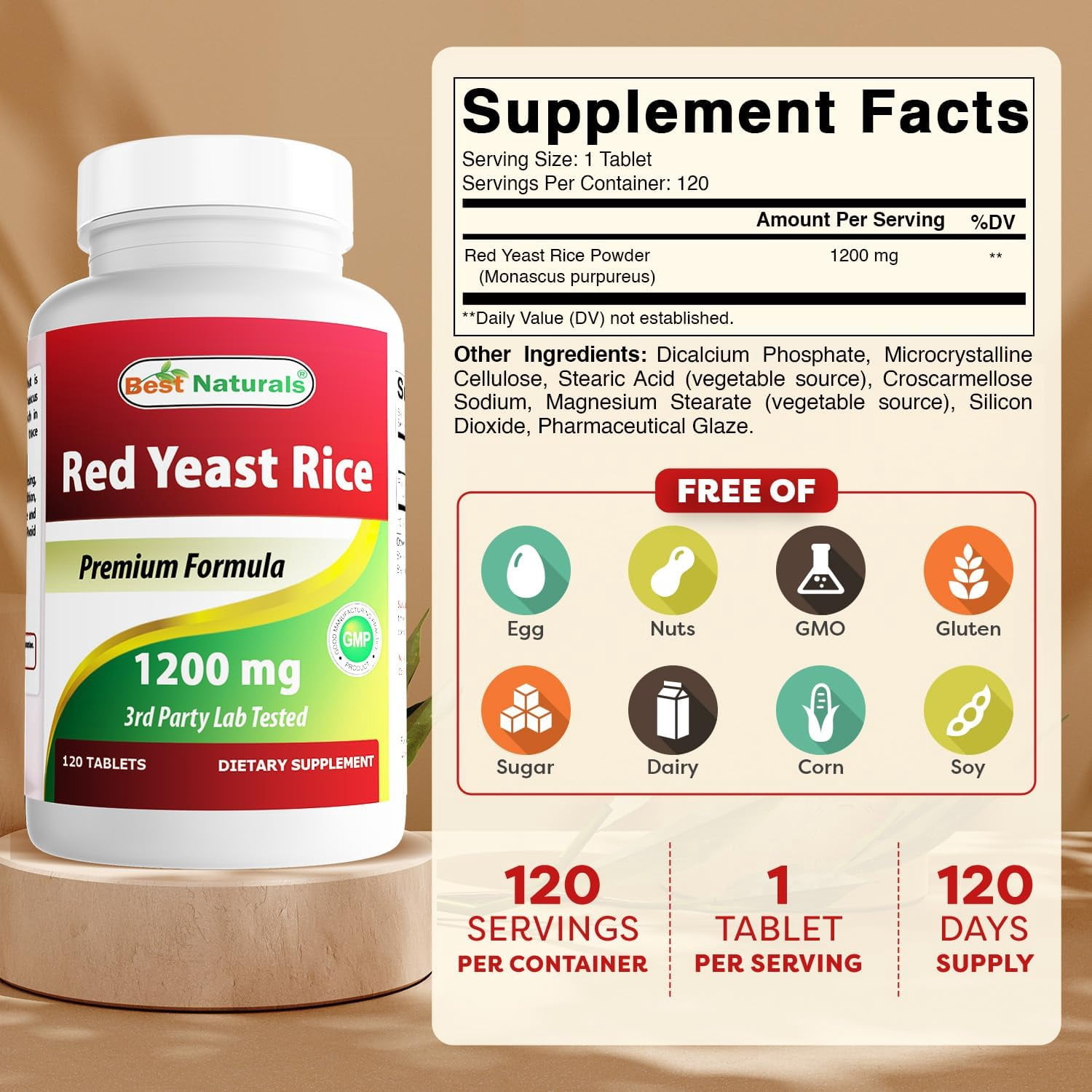 (2 pack) Best Naturals Red Yeast Rice 1200 mg 120 Tablets