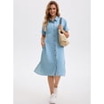 thumbnail image 3 of DARING DIVA Midi Denim Short Sleeve Button Down Tunic Jean Dress 2XL Light Blue, 3 of 7