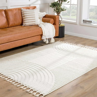 Hauteloom Guiling Living Room, Bedroom Area Rug - Contemporary - High Pile - Light Gray, Cream - 3'11" x 5'7"