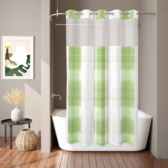 St. Patrick's Day Shower Curtain, Green Stripes Waterproof No Hooks Bath Shower Curtain with See Through Top Window for Bathroom Bathtub 36x72in