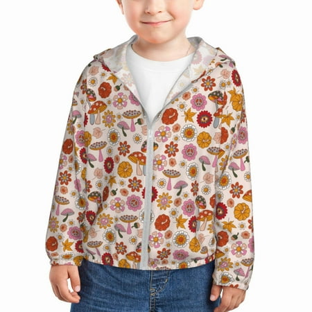 

Gaeub Fall 70s Groovy Hippie Print Athletic Sun Protection Hoodie for Kids Long Sleeve Outdoor UV Shirt Running Fishing Top for Boys Girls-3 Years