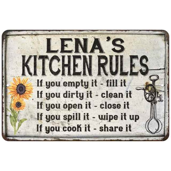 Lena's Kitchen Rules Chic Sign Vintage Decor 12 x 18 Matte Finish Metal 112180032262