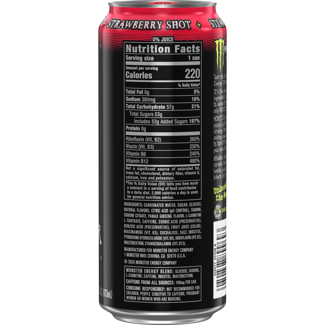 Monster Energy, Strawberry Shot, Energy Drink, 16 fl oz, Can