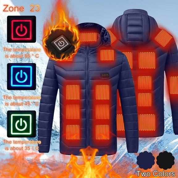DODADAWANJ Heated Jacket for Men USB Charging Electric Heating Jackets 23 Heating Zones Zip Up Hooded Heated Coat Winter Skiing Sport Heating Coats No Battery M