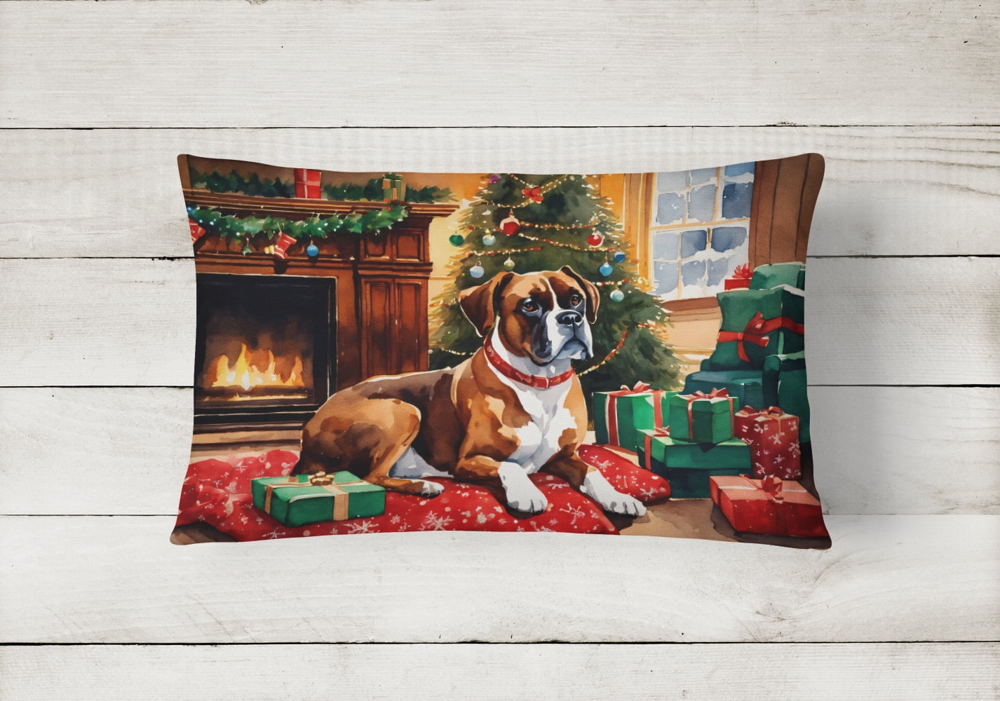 Boxer Cozy Christmas Throw Pillow 12 in x 16 in