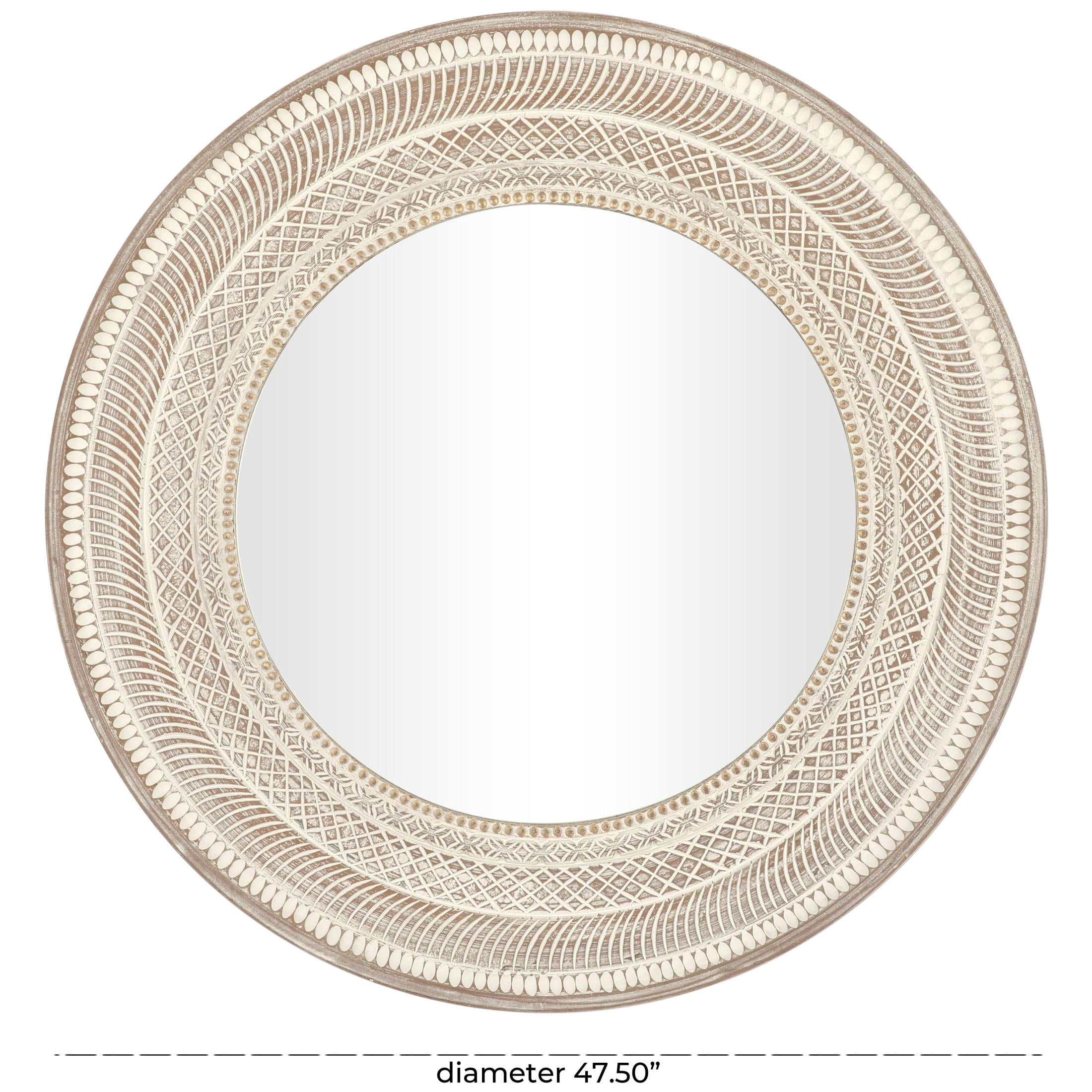 DecMode 48" x 48" Brown Handmade Intricately Carved Geometric Wall Mirror with Bohemian Patterns