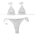 thumbnail image 3 of Women's Shiny Triangle Bikini Set Sequin Halter String Backless Two Piece Swimsuit Suit Color White Size S, 3 of 5
