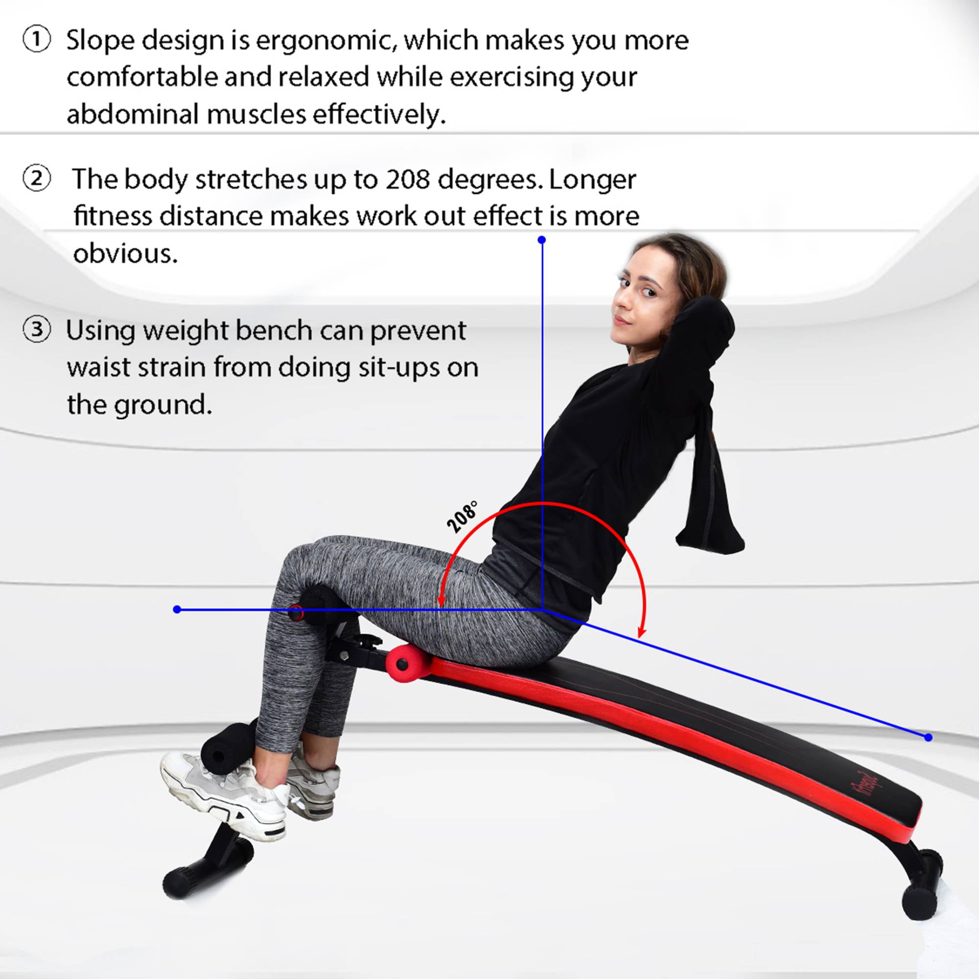 SuperFit Folding Weight Bench Adjustable Sit up Board Workout Slant Red