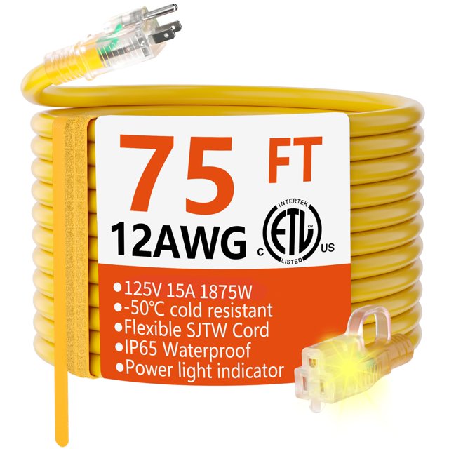 Cable de extensión Huanchain de 75 pies, 12 AWG, impermeable, con extremo iluminado
