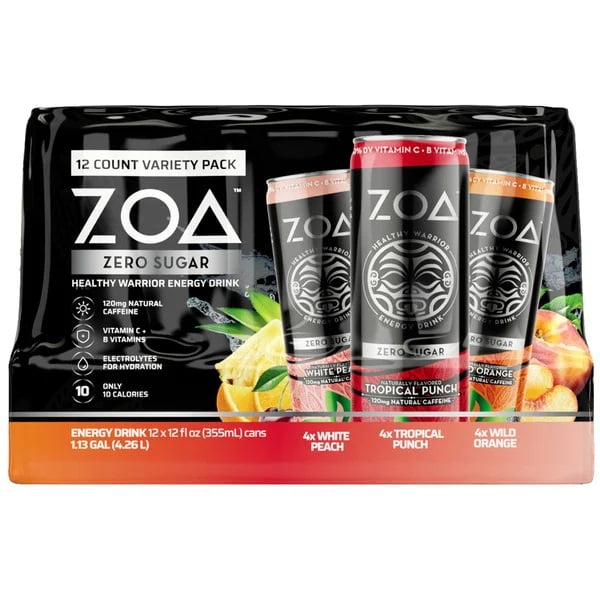 Zoa Zero Sugar Energy Drink, Variety, 12 Fluid Ounce (Pack of 12)