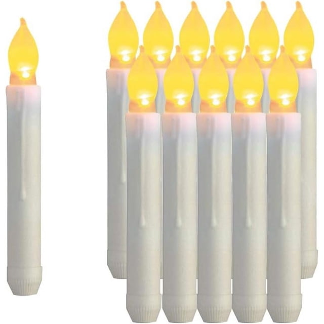 Juego de 12 candelabros cónicos LED sin llama, candelabros cónicos de 6,5 pulgadas de alto con pilas, velas navideñas de llama parpadeante de color amarillo cálido