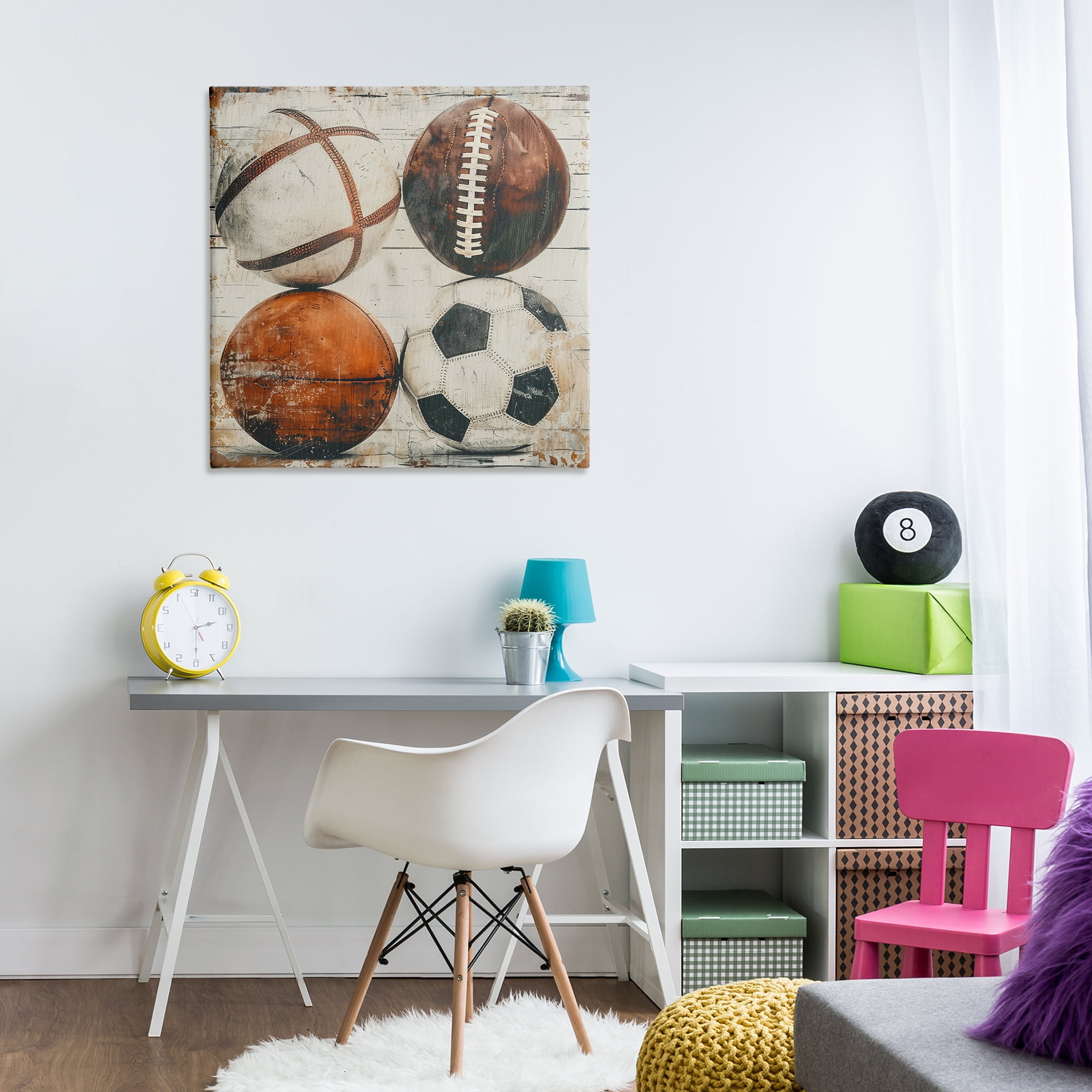 Stupell Industries Rustic Sports Balls Sports Painting Wrapped Canvas Art Print Wall Art, 30 x 30