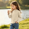 thumbnail image 5 of Spazoro Girls Mock Neck Pullover Top, Soft 100% Cotton Mock Neck Long Sleeve Solid Color Loose Fit Basic Layering Shirts for Daily Wear Beige Size 2-3T, 5 of 9