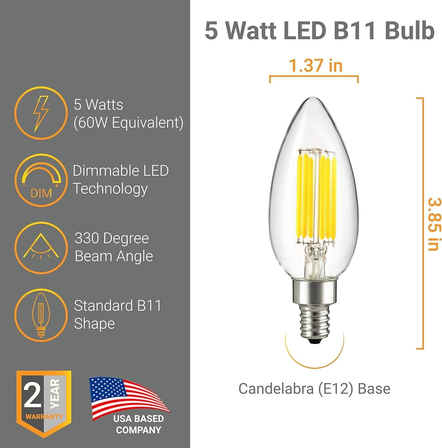 Diodesy- Pack of 6 CTC/LED/FS/5.5W/E12/D/CL/40K E12 LED Candelabra Dimmable Light Bulb, 5W (60-Watt Equivalent), 4000K Cool White, B11 Edison Bulb for Chandeliers and Ceiling Fan, 600LM, UL Listed