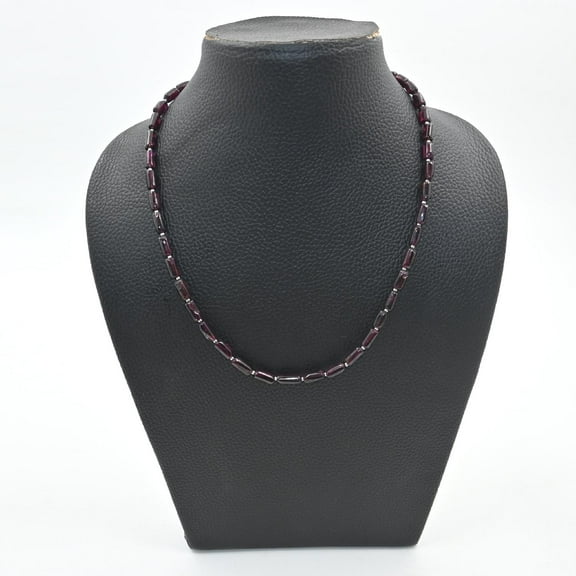 THE GEMS GRID Garnet Smooth Beads Necklace | Fancy Tube Shape Garnet Jewelry | Women's Gemstone Necklace with 925 Sterling Silver Clasp | Gift for Her