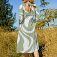 thumbnail image 5 of Abstract Swirl Pattern Sage Green White Women's Fall Dresses Casual Loose Flowy Swing Shift Dress, 5 of 9