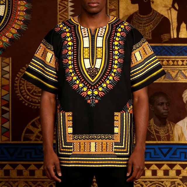 Afroprint Casual Tee with Breathable Abstract African Pattern for Daily Wear Classic Fit Men’s T Shirt